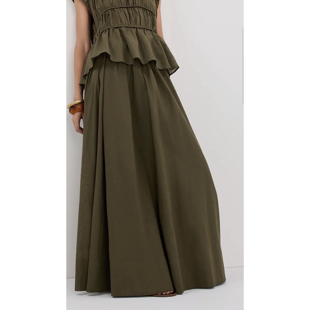 Dissh Women's Flynn Olive Green Linen Blend Maxi Skirt Elastic Tie Waist Size 4 - Picture 4 of 10